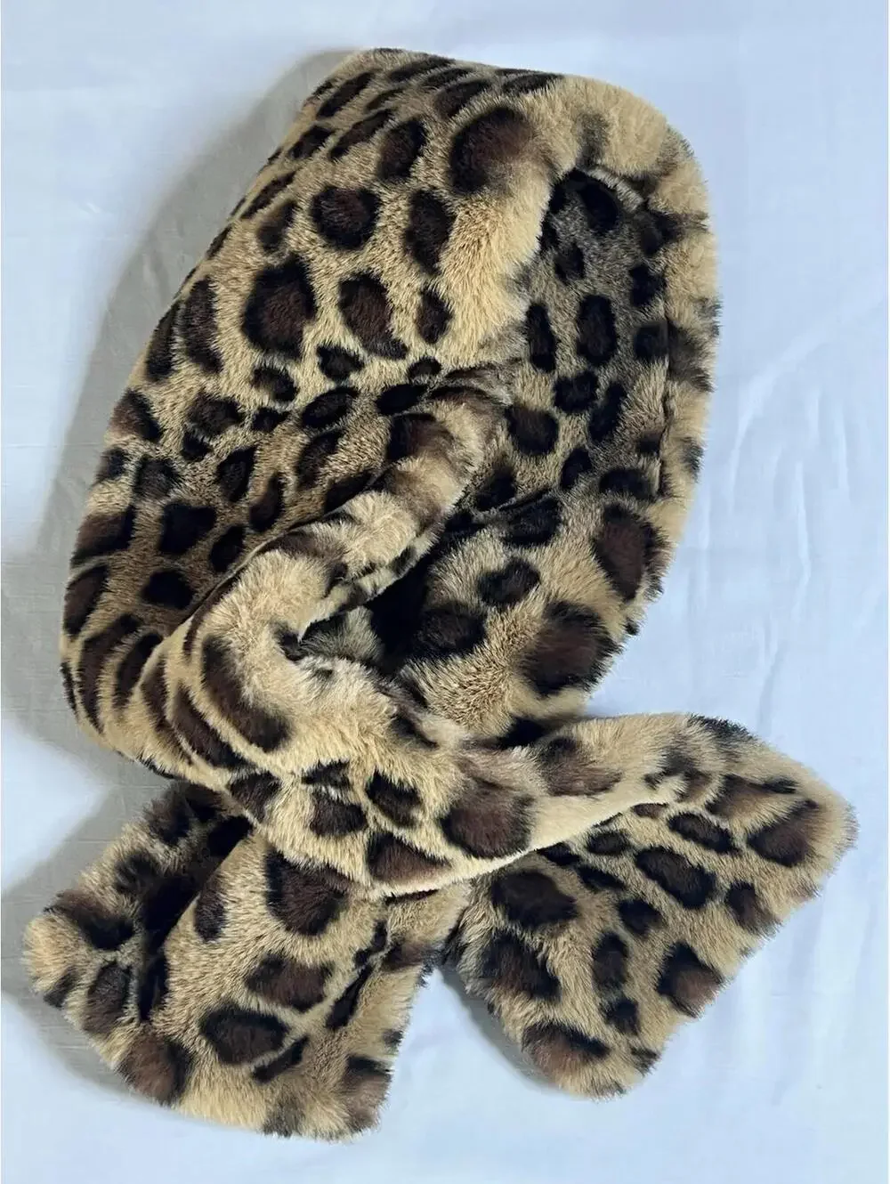 Calvin‎ Klein Gray Plush Scarf + Leopard Faux Fur Scarf Bundle Winter